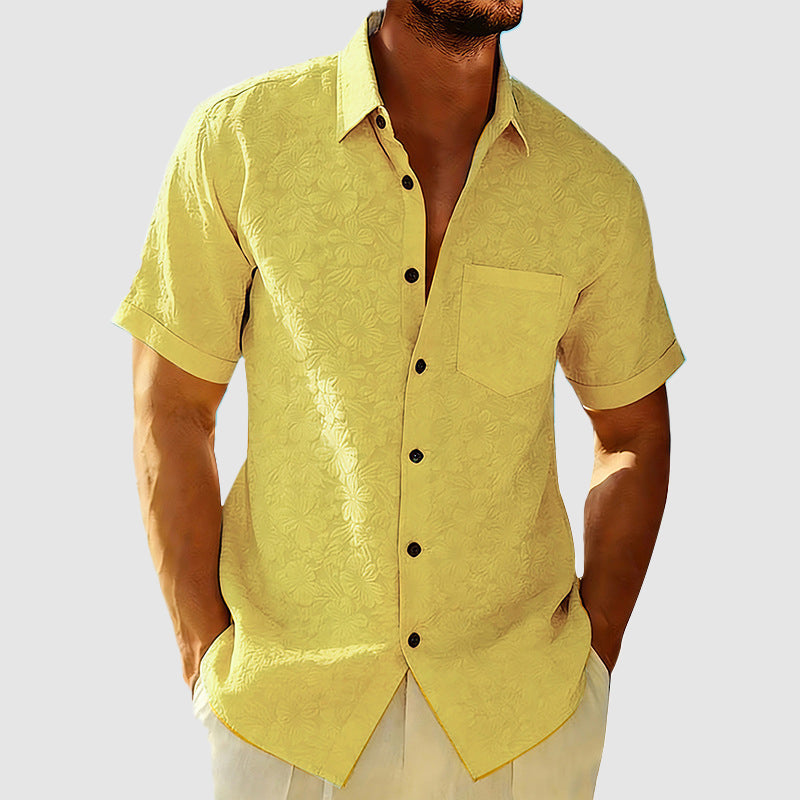 Green Linen Regular Fit Short Sleeve Shirt for Men | Chest Pocket