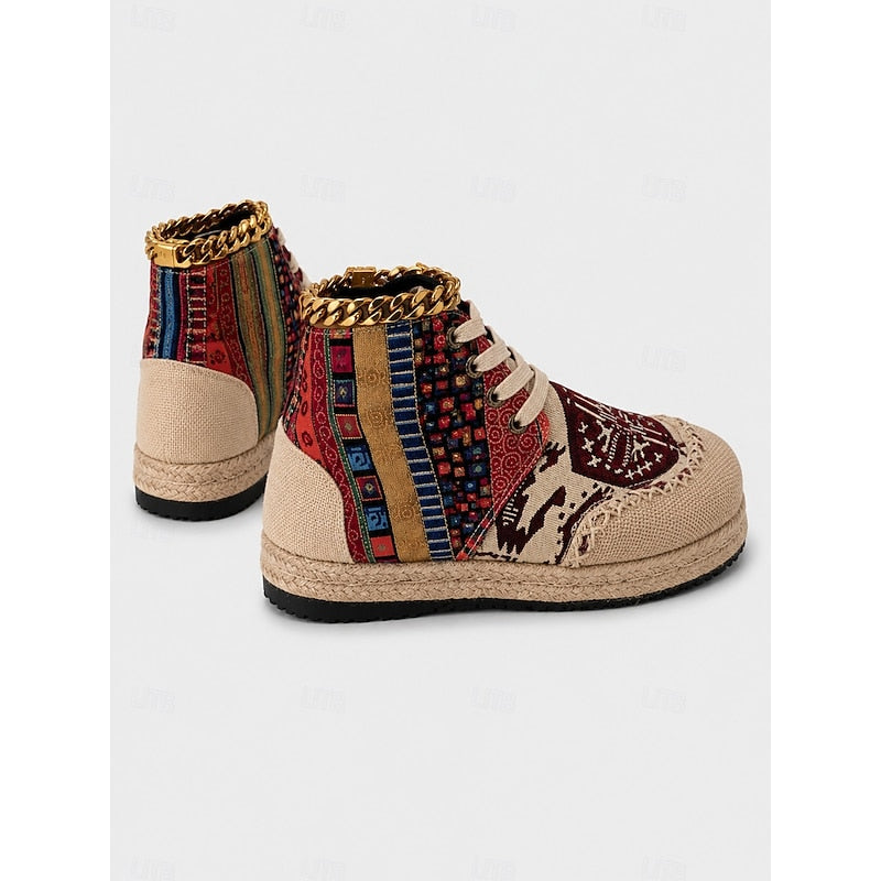 Bohemian Patterned Platform High Top Sneakers for Women | Lace Up Casual Wear