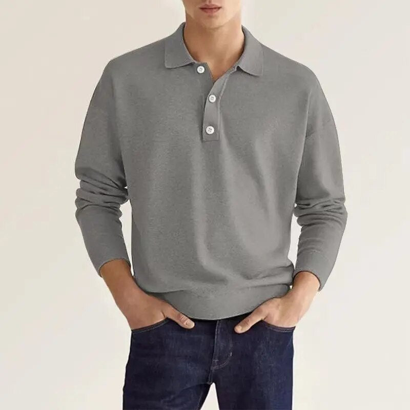 Polycotton Knit Long Sleeve Polo Shirt for Men | Casual and Formal Wear