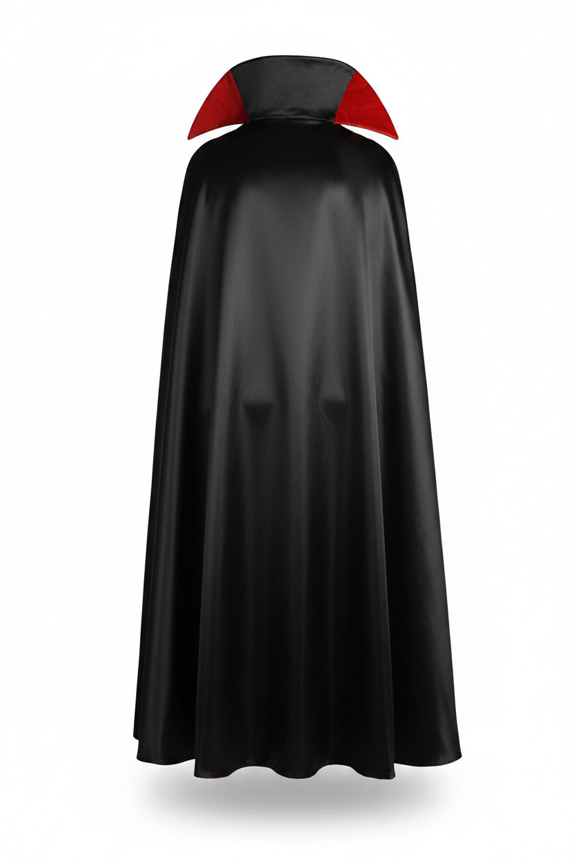 Black and Red Polyester Stand Collar Vampire Cape for Men | Halloween Costume