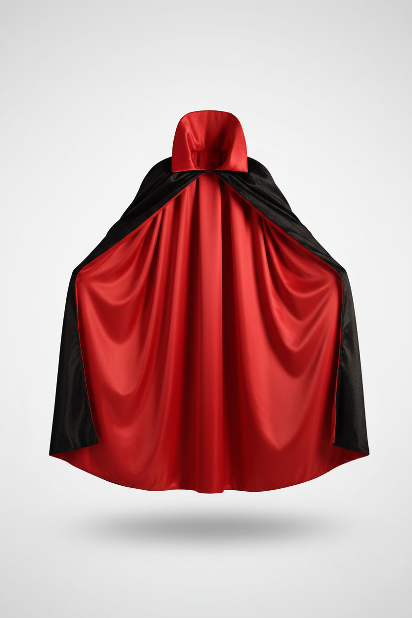 Black and Red Polyester Stand Collar Vampire Cape for Men | Halloween Costume