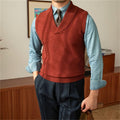 Knit Shawl Collar V Neck Sweater Vest for Men | Regular Fit Layering Top