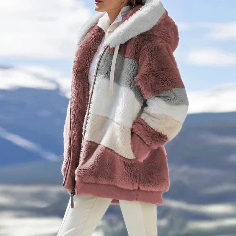 Warm Women's Winter Jacket with Hood | Zipper, Long Sleeve