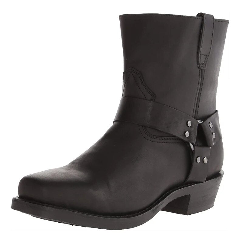 Leather Western Cowboy Boots with Rubber Outsole and PU Insole for Men
