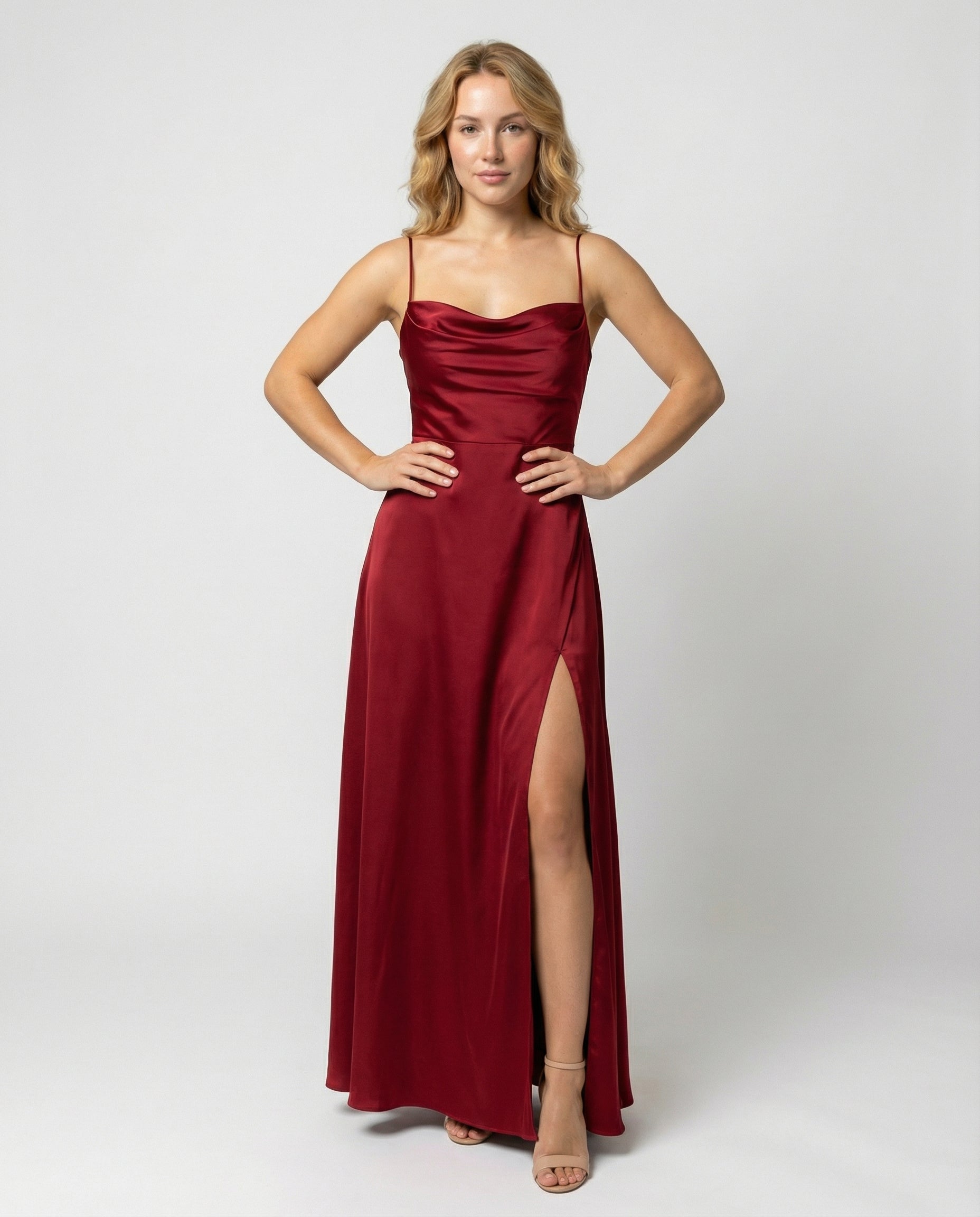 Red Blue Green Pink Brown White Black Maxi Dress for Women with Leg Split