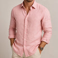 Linen-Blend Button-Front Long Sleeve Shirt for Men