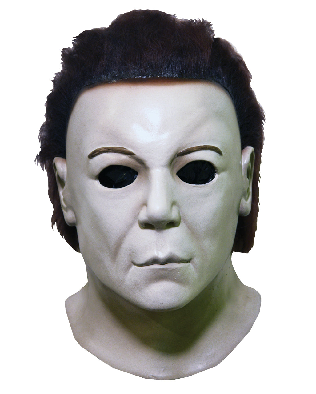 Cream Latex Full Head Horror Costume Mask with Black Artificial Hair for Men