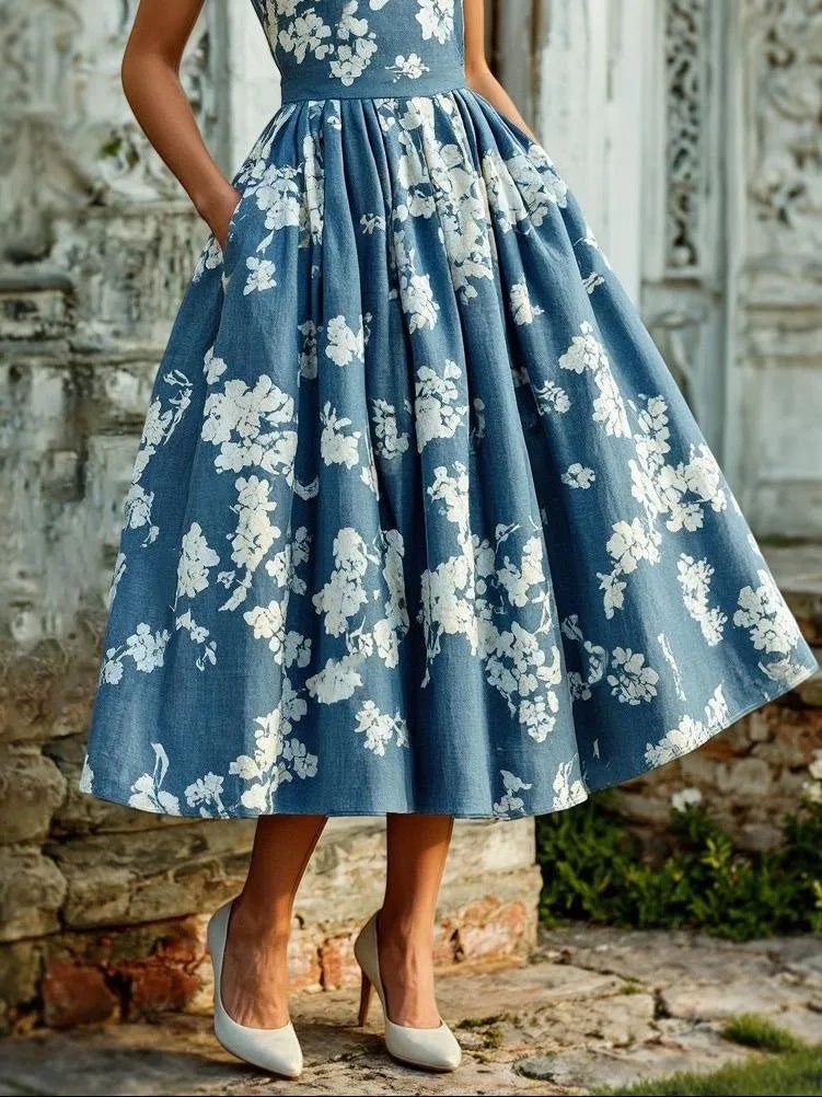 Floral Print Off-Shoulder Midi Dress for Women | Summer Swing Fit