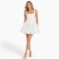 White Corset Mini Dress for Women | Bubble Skirt with Lace-Up Back