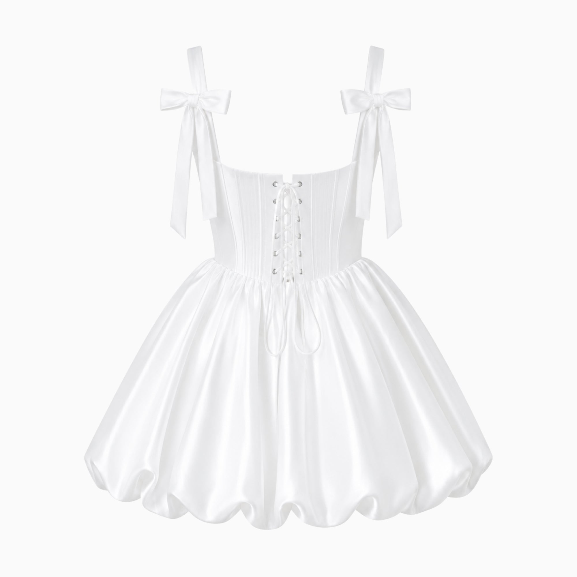 White Corset Mini Dress for Women | Bubble Skirt with Lace-Up Back