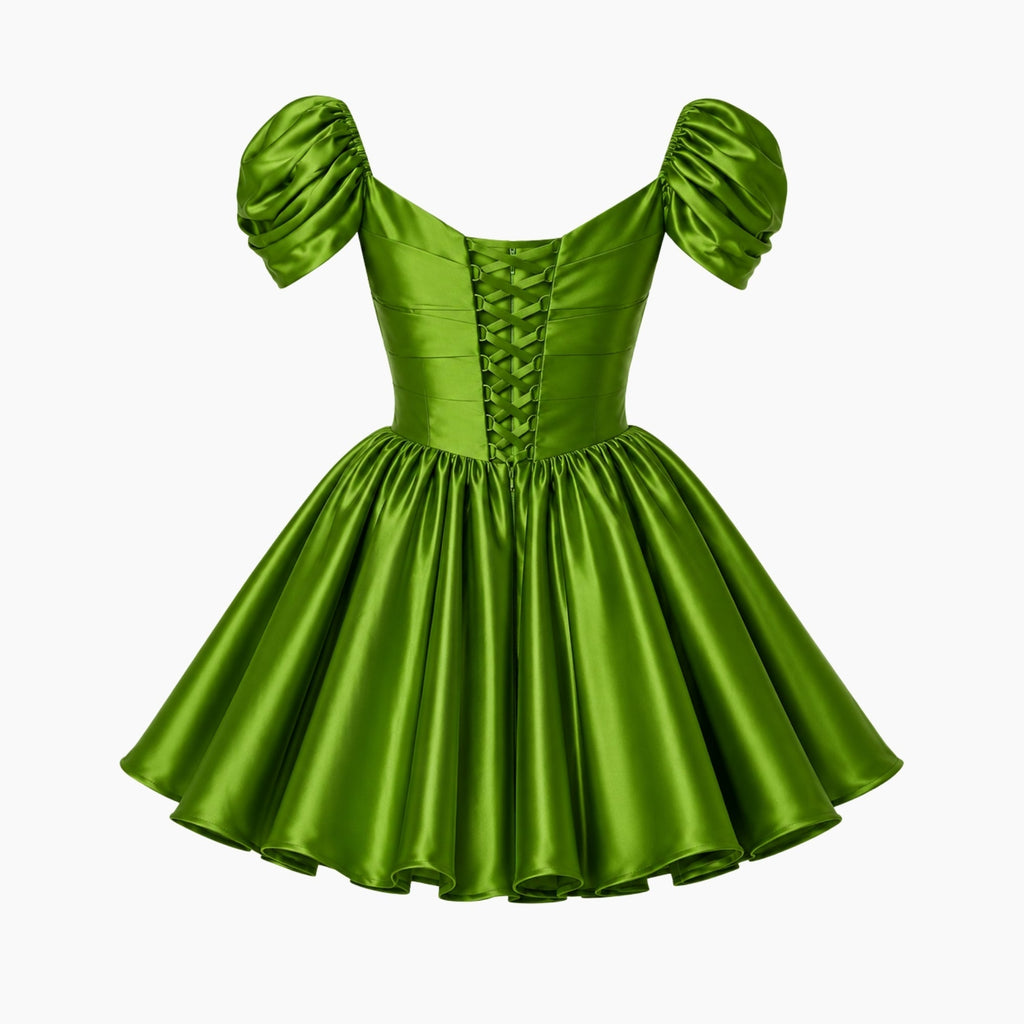 Satin Off-Shoulder Puff Sleeve Mini Dress for Women | Occasion