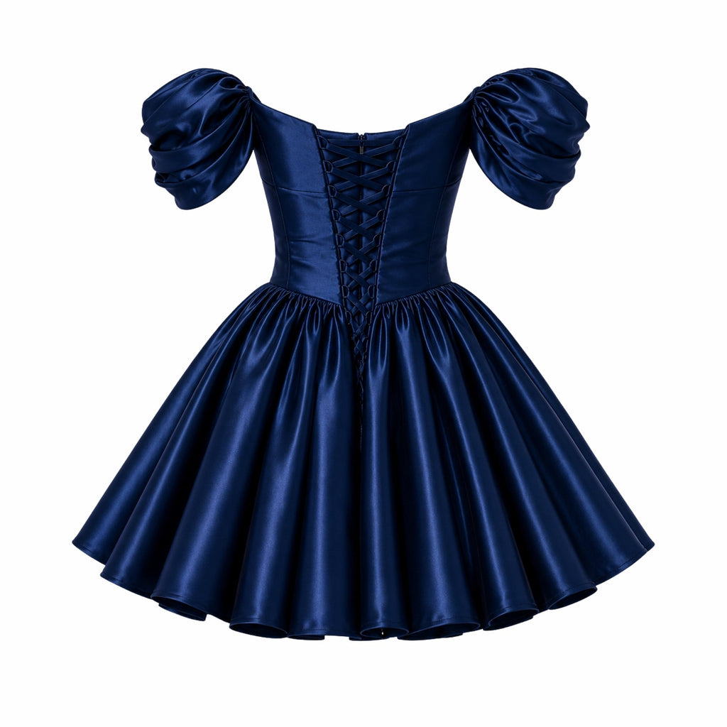 Satin Off-Shoulder Puff Sleeve Mini Dress for Women | Occasion