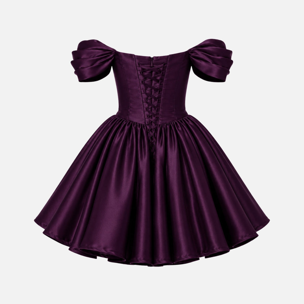 Satin Off-Shoulder Puff Sleeve Mini Dress for Women | Occasion