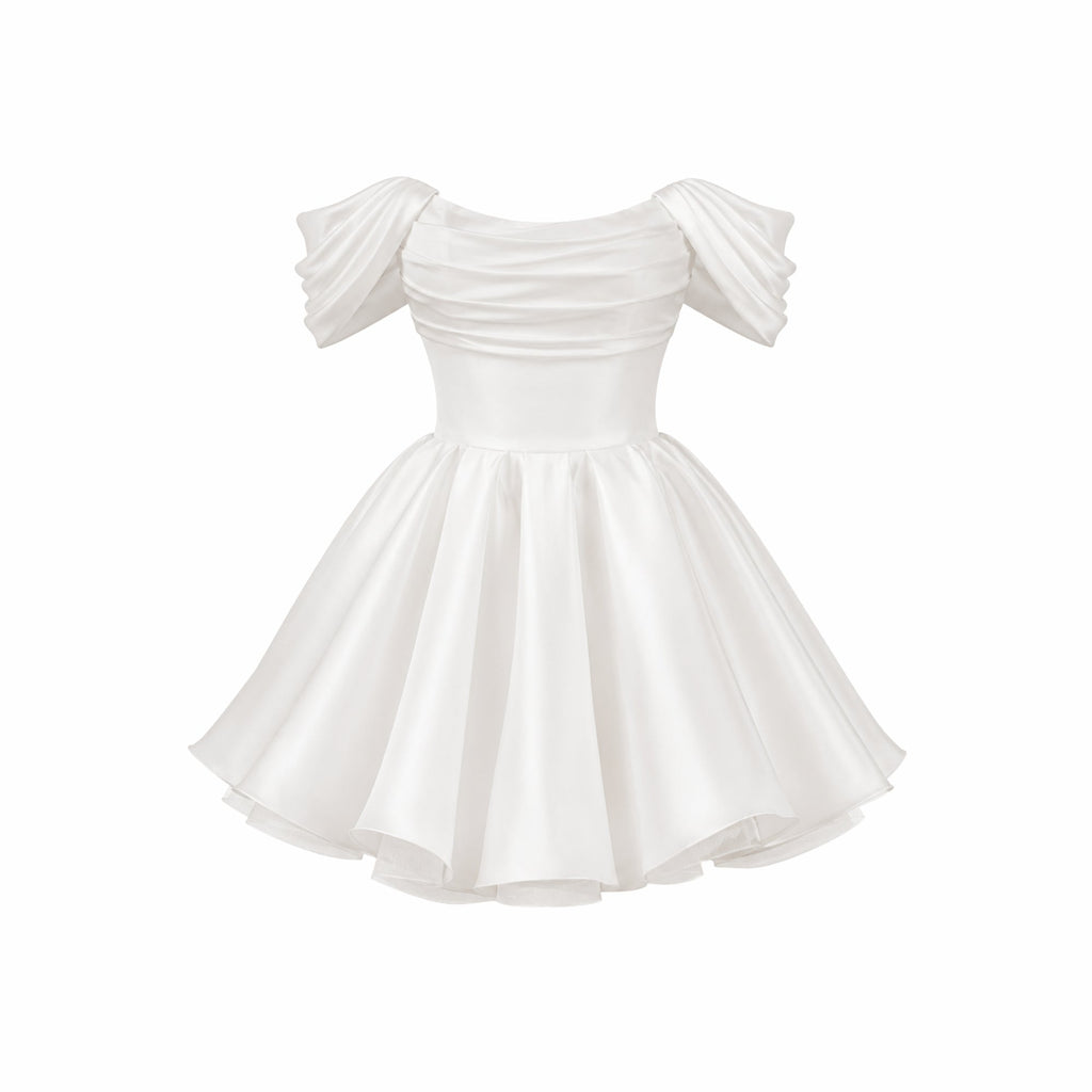 Satin Off-Shoulder Puff Sleeve Mini Dress for Women | Occasion