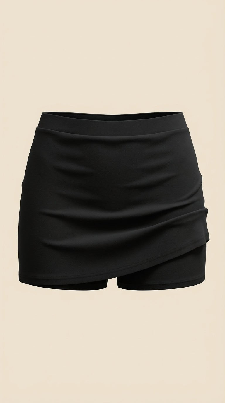 Black Asymmetric Wrap Mini Skirt for Women | Slim Fit