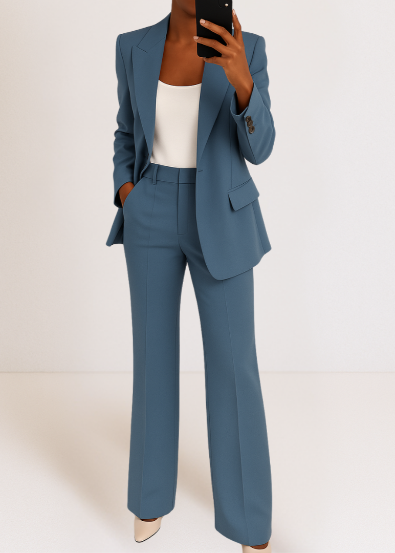 Blue Tailored Blazer and Straight Leg Pants Coord Set for Women | Office Wear