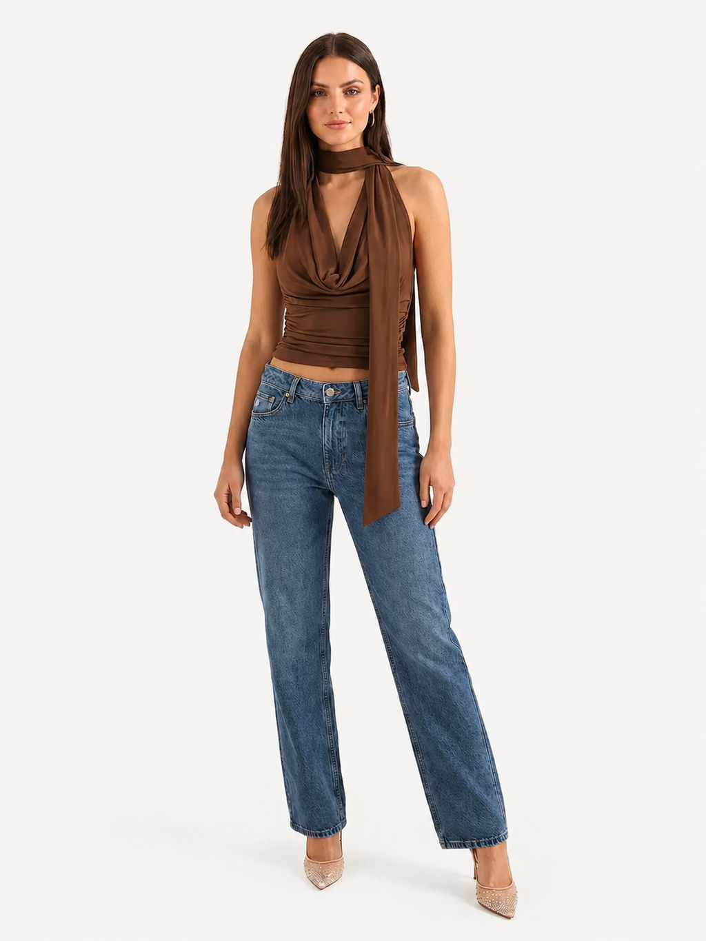 Halterneck V-Neck Long Sleeve Top for Women