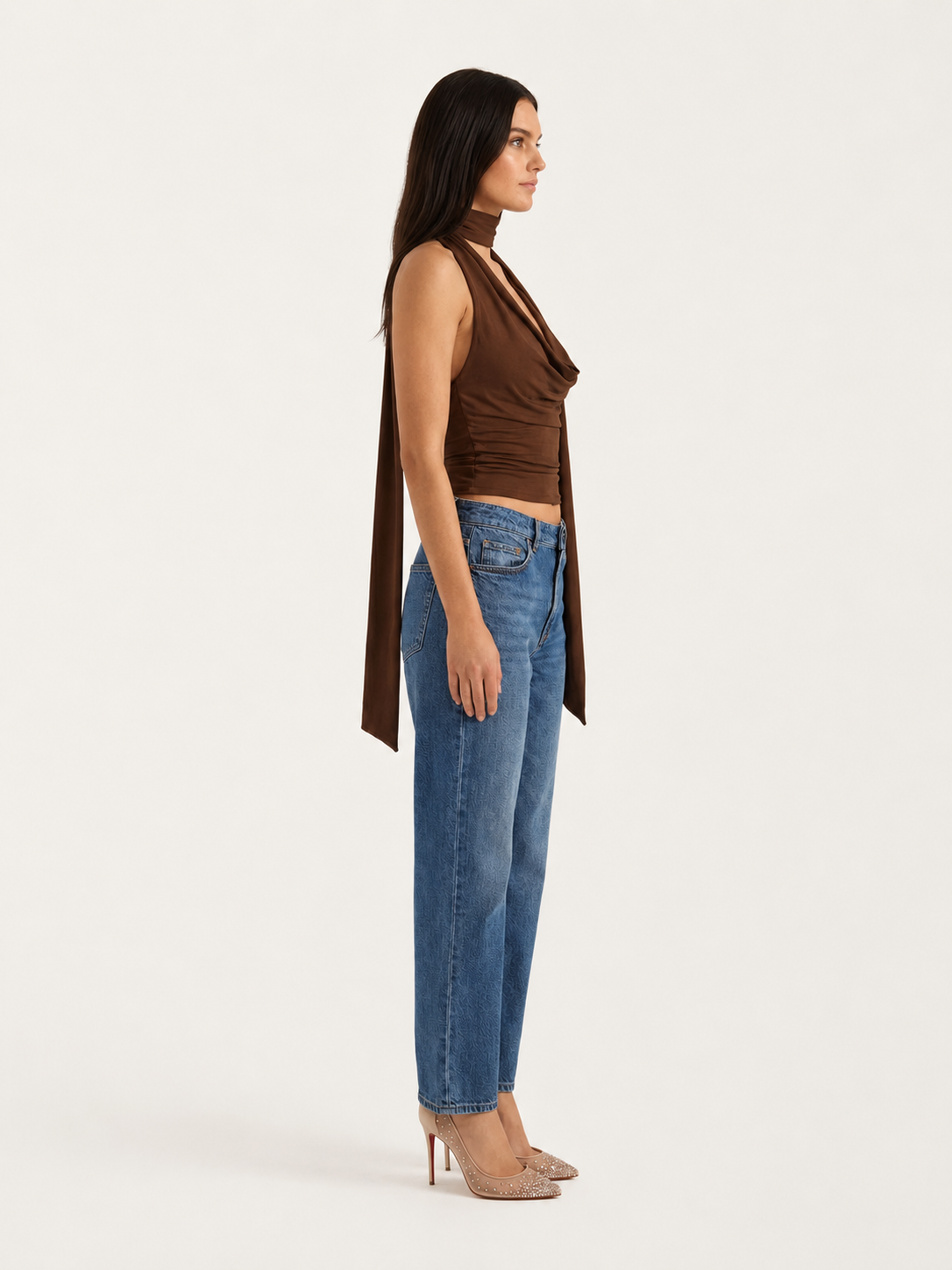 Halterneck V-Neck Long Sleeve Top for Women