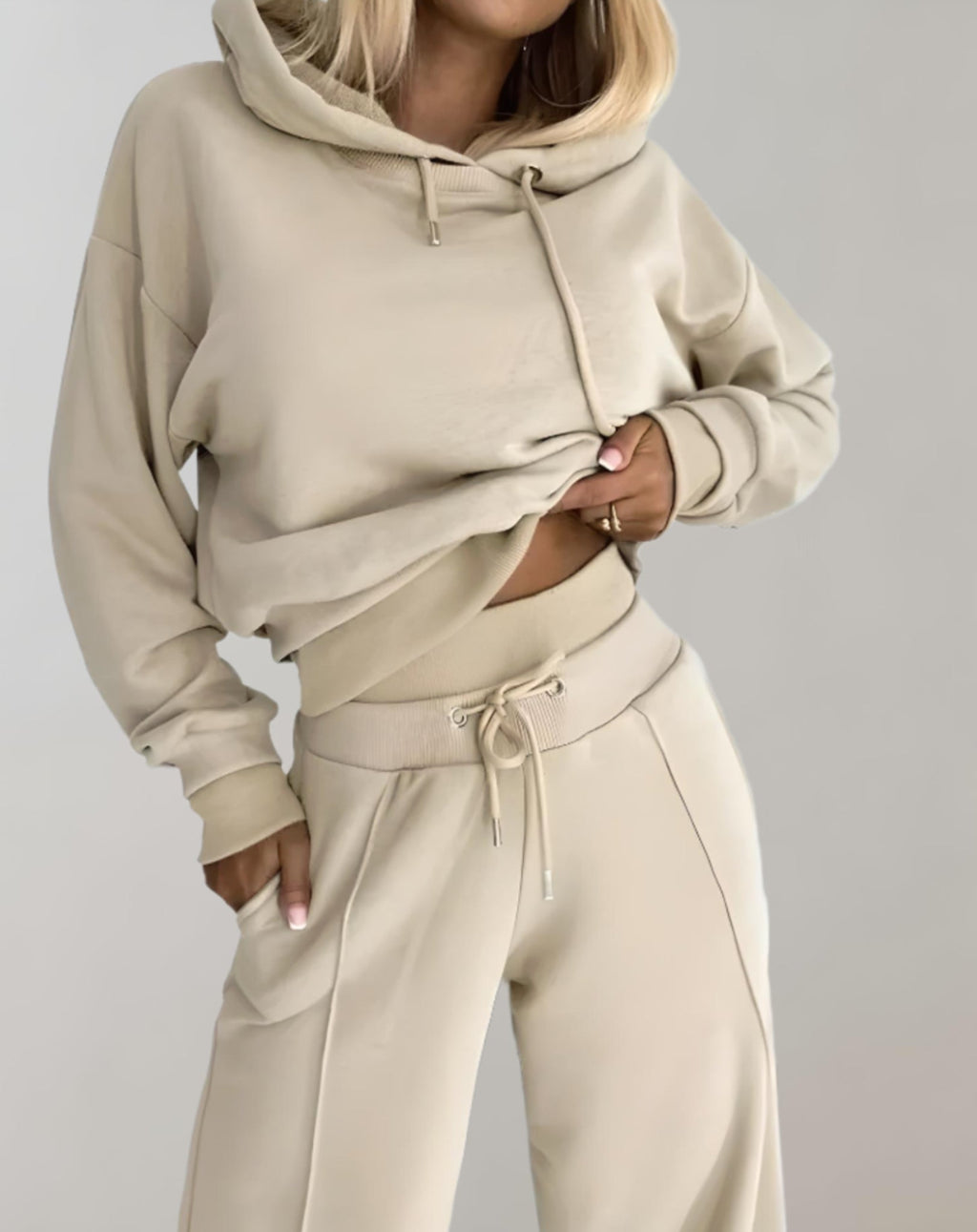 Cotton Blend Hoodie and Wide Leg Pants Set for Women | Casual Loungewear