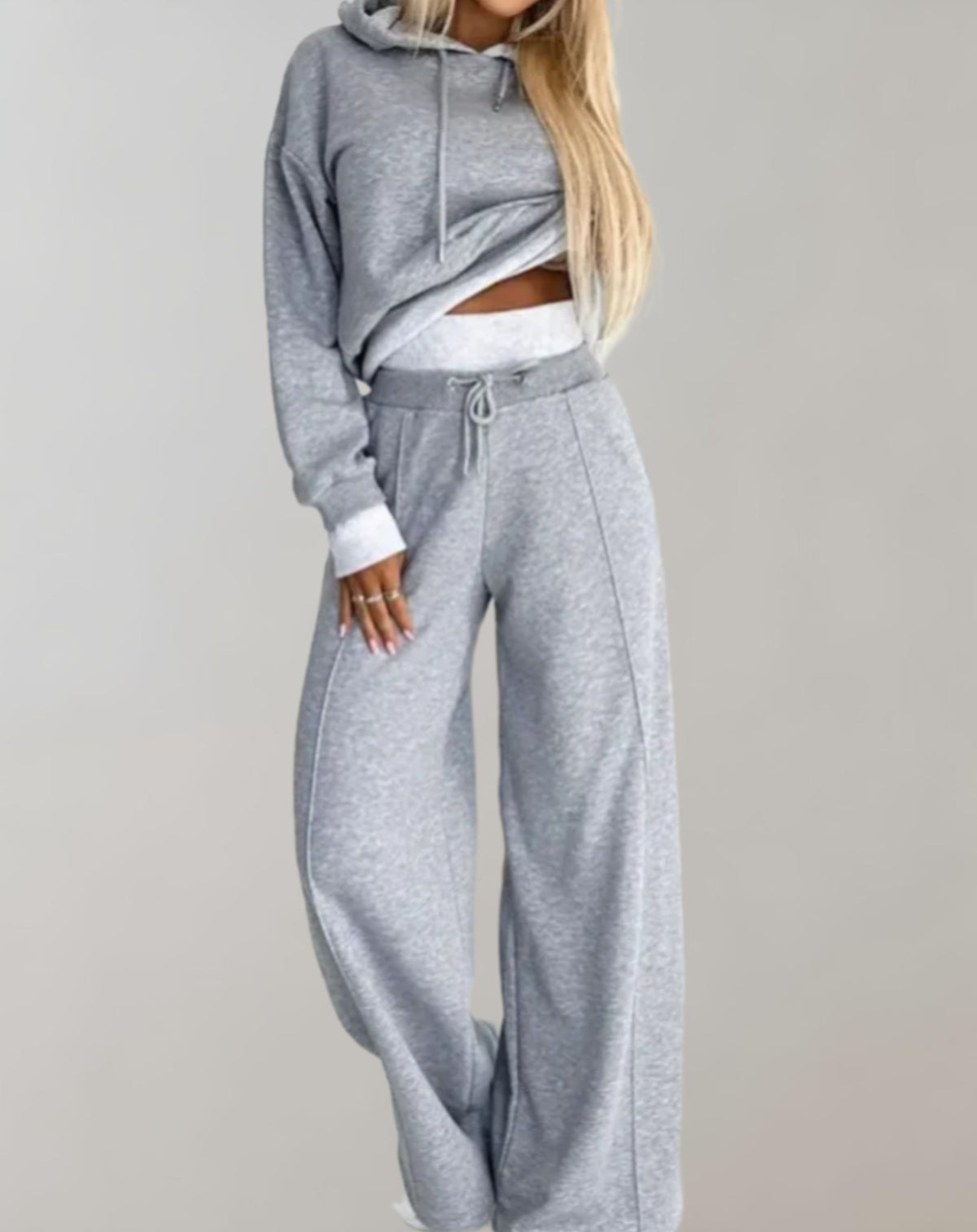Cotton Blend Hoodie and Wide Leg Pants Set for Women | Casual Loungewear