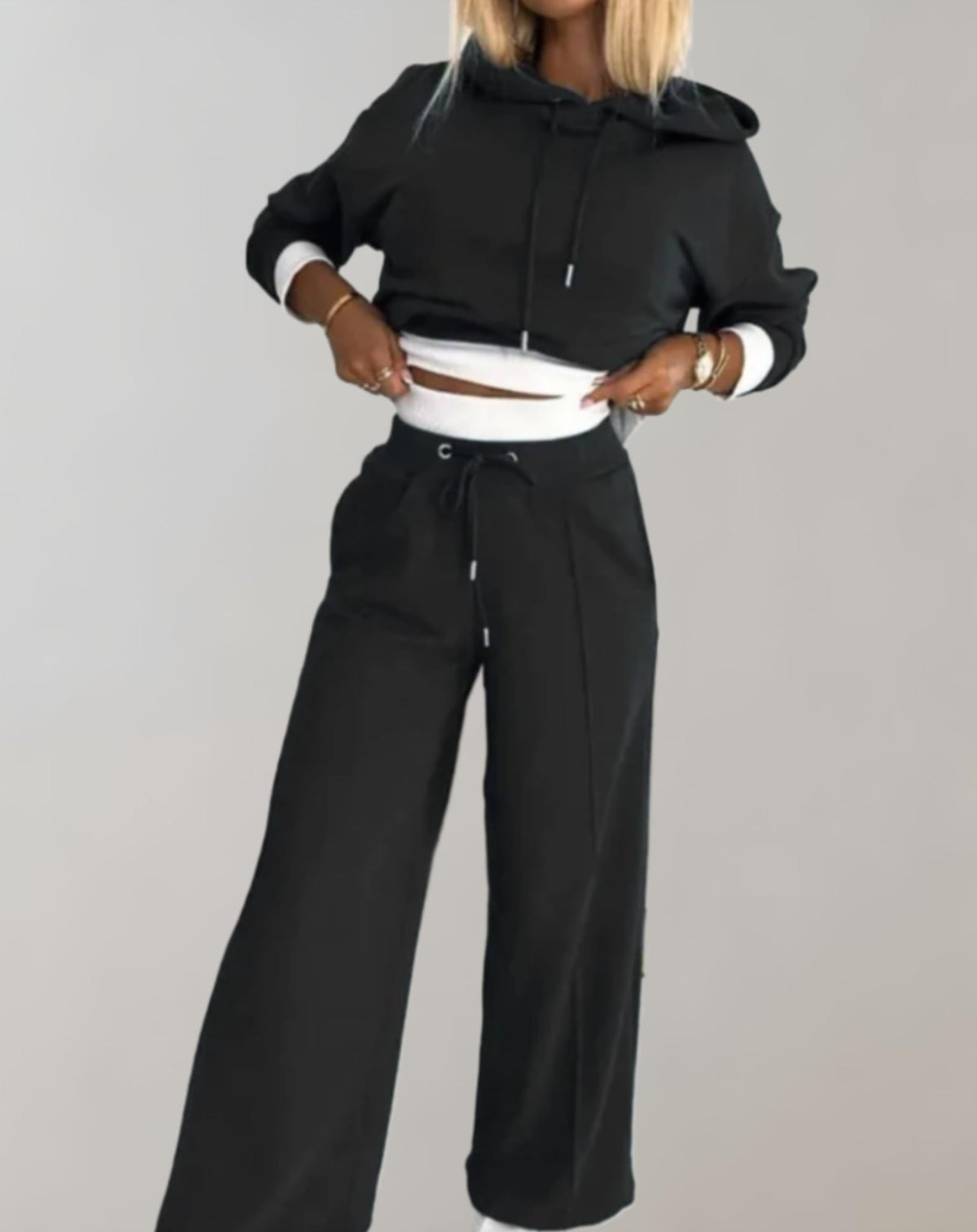 Cotton Blend Hoodie and Wide Leg Pants Set for Women | Casual Loungewear
