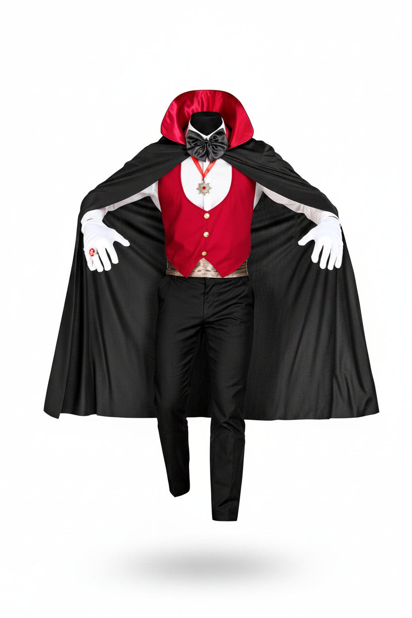 Red Waistcoat Cape and Accessories Vampire Costume for Men | Halloween
