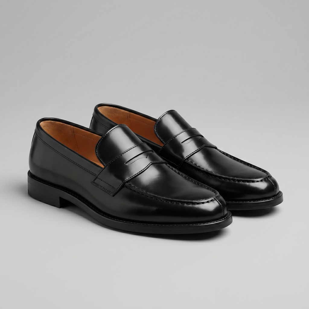 Black Leather Penny Loafers for Men | Slip-On Casual