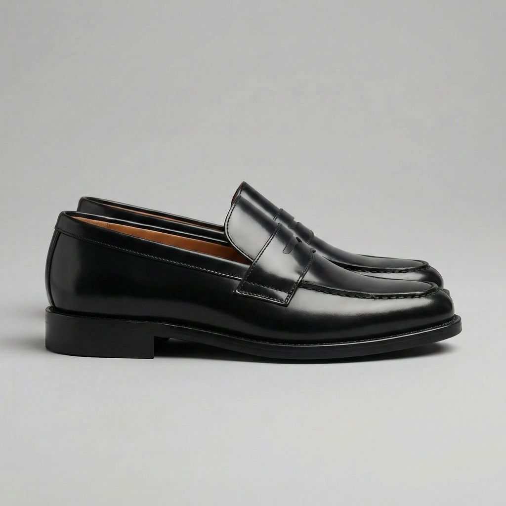 Black Leather Penny Loafers for Men | Slip-On Casual
