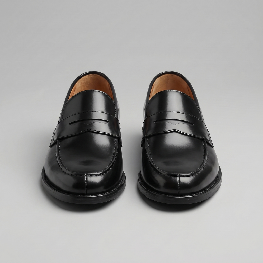 Black Leather Penny Loafers for Men | Slip-On Casual