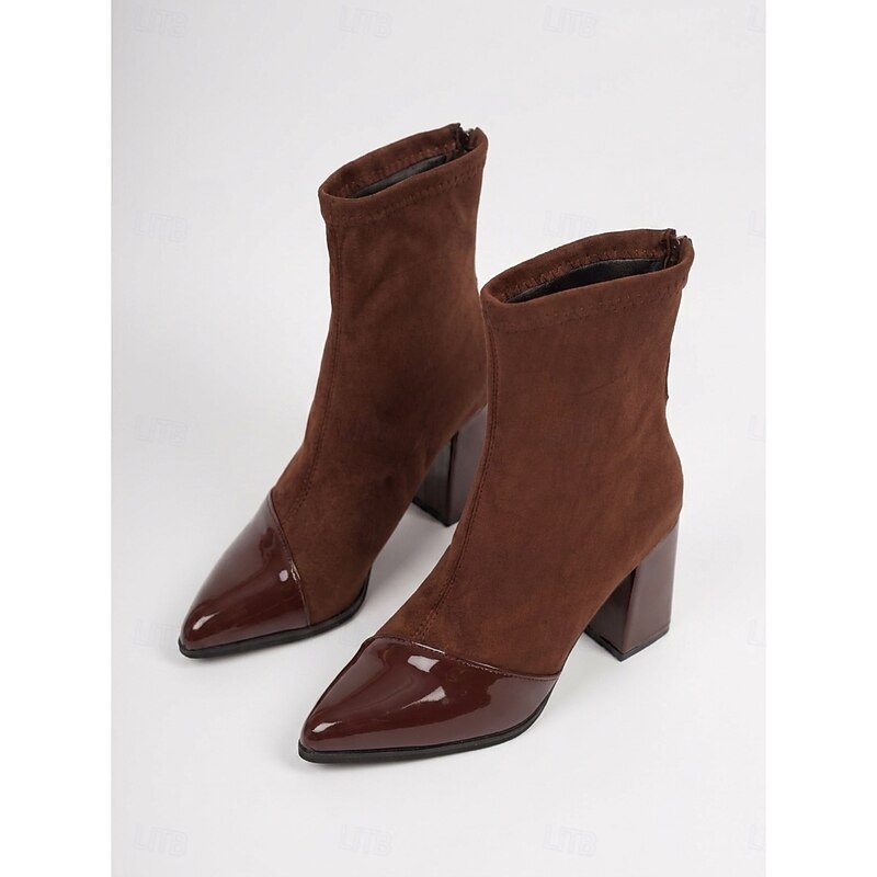 Stretch Shaft Cap Toe Chunky Block Heel Ankle Boots for Women | Slip On Style