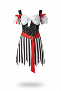 Black and White Striped Pirate Costume Dress with Puff Sleeves for Women