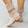 Faux Suede Round Toe Low Heel Boots with Plush Lining for Women
