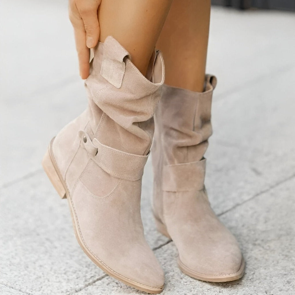 Faux Suede Round Toe Low Heel Boots with Plush Lining for Women