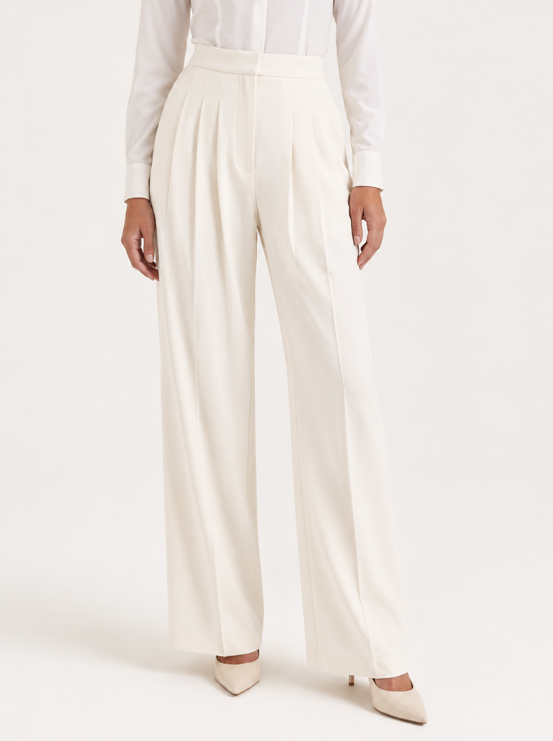 High Waist Wide Leg Pleated Trousers for Women