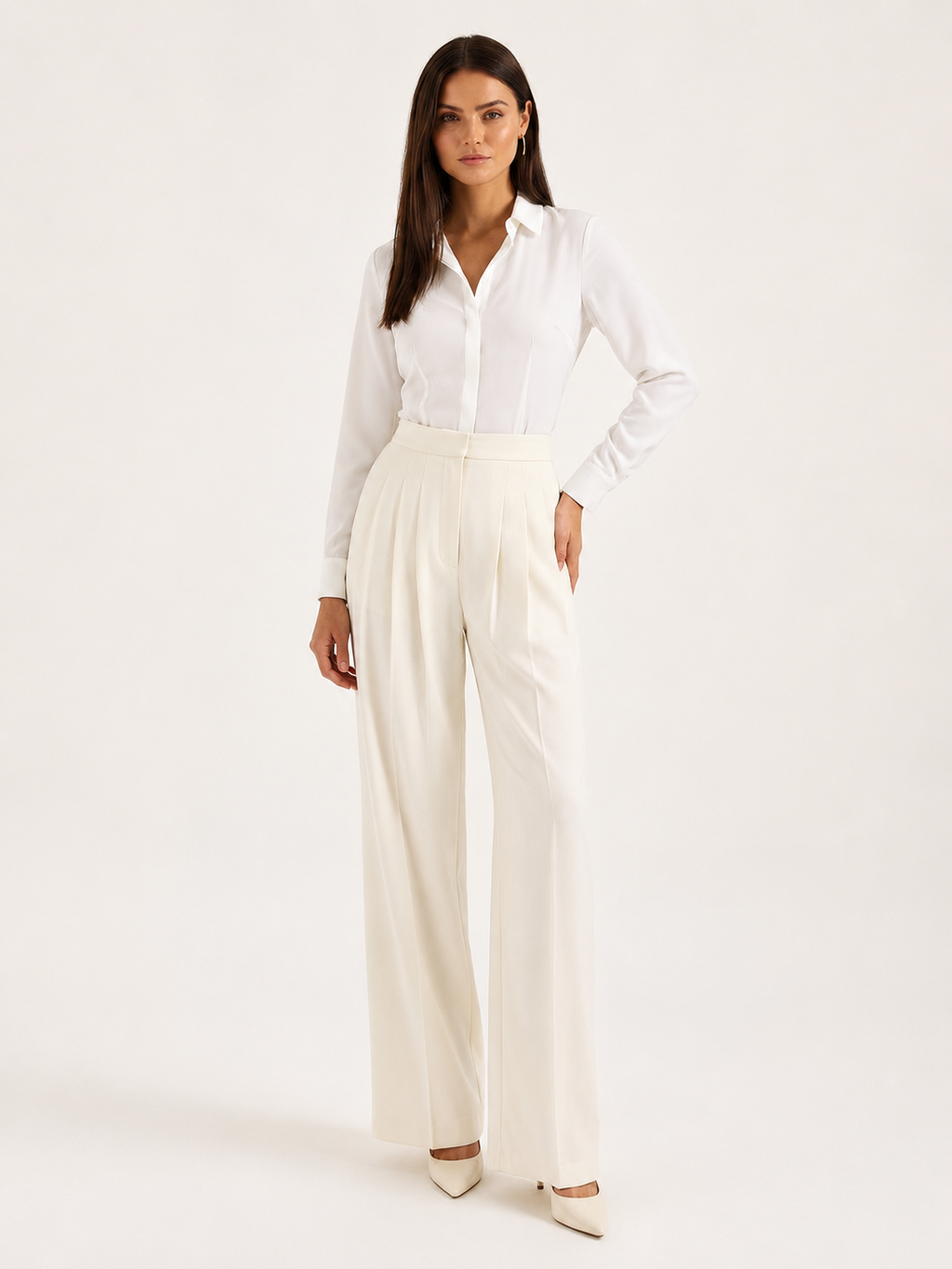 High Waist Wide Leg Pleated Trousers for Women