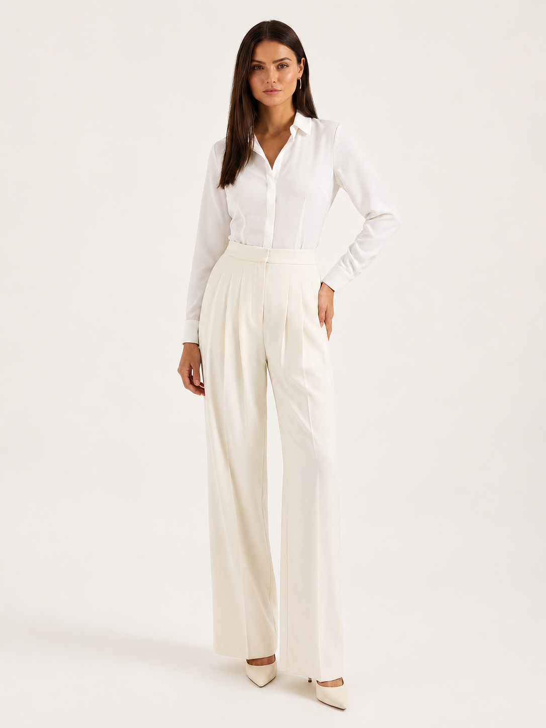High Waist Wide Leg Pleated Trousers for Women