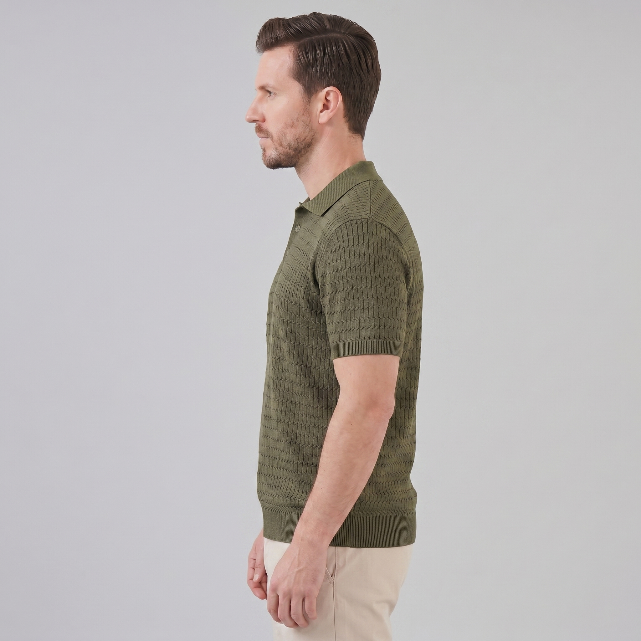 Teal Cable Knit Slim Fit Polo Shirt for Men