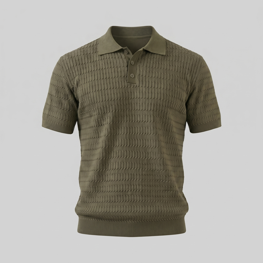Teal Cable Knit Slim Fit Polo Shirt for Men
