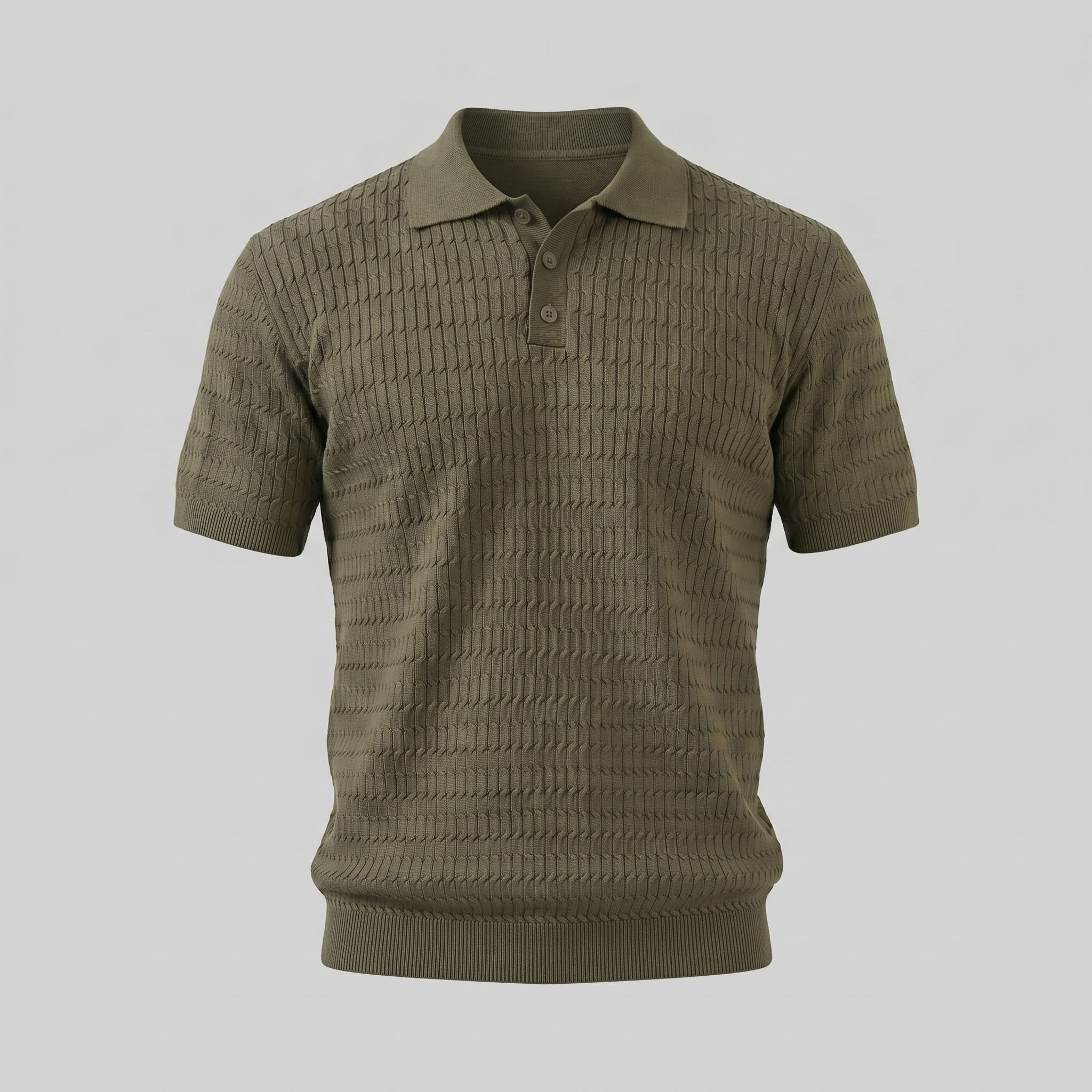 Teal Cable Knit Slim Fit Polo Shirt for Men
