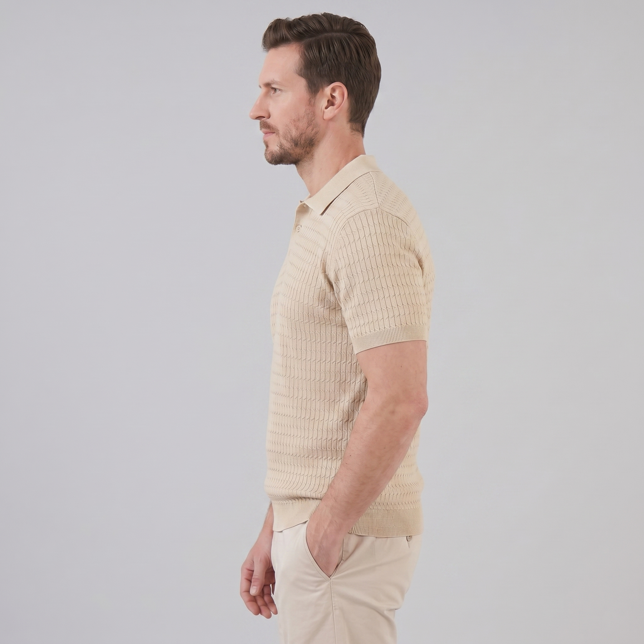 Teal Cable Knit Slim Fit Polo Shirt for Men