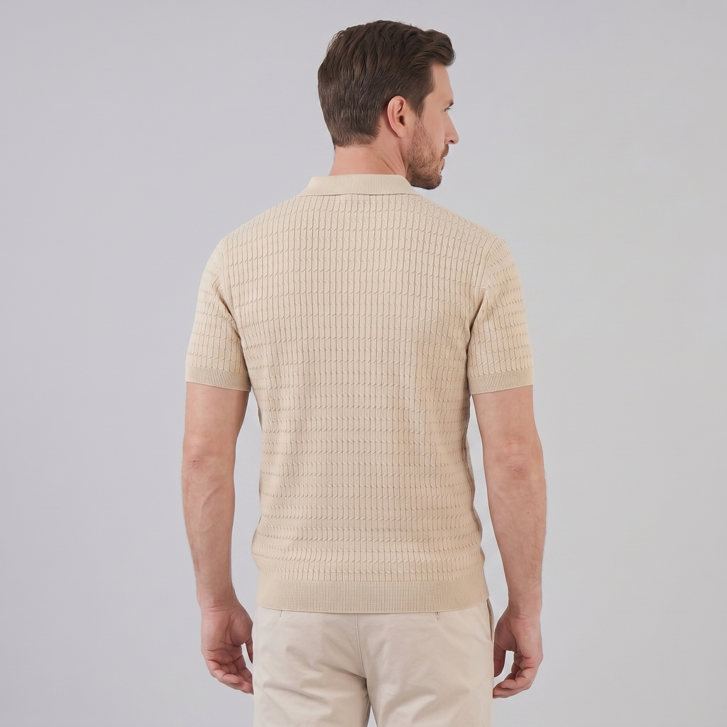 Teal Cable Knit Slim Fit Polo Shirt for Men
