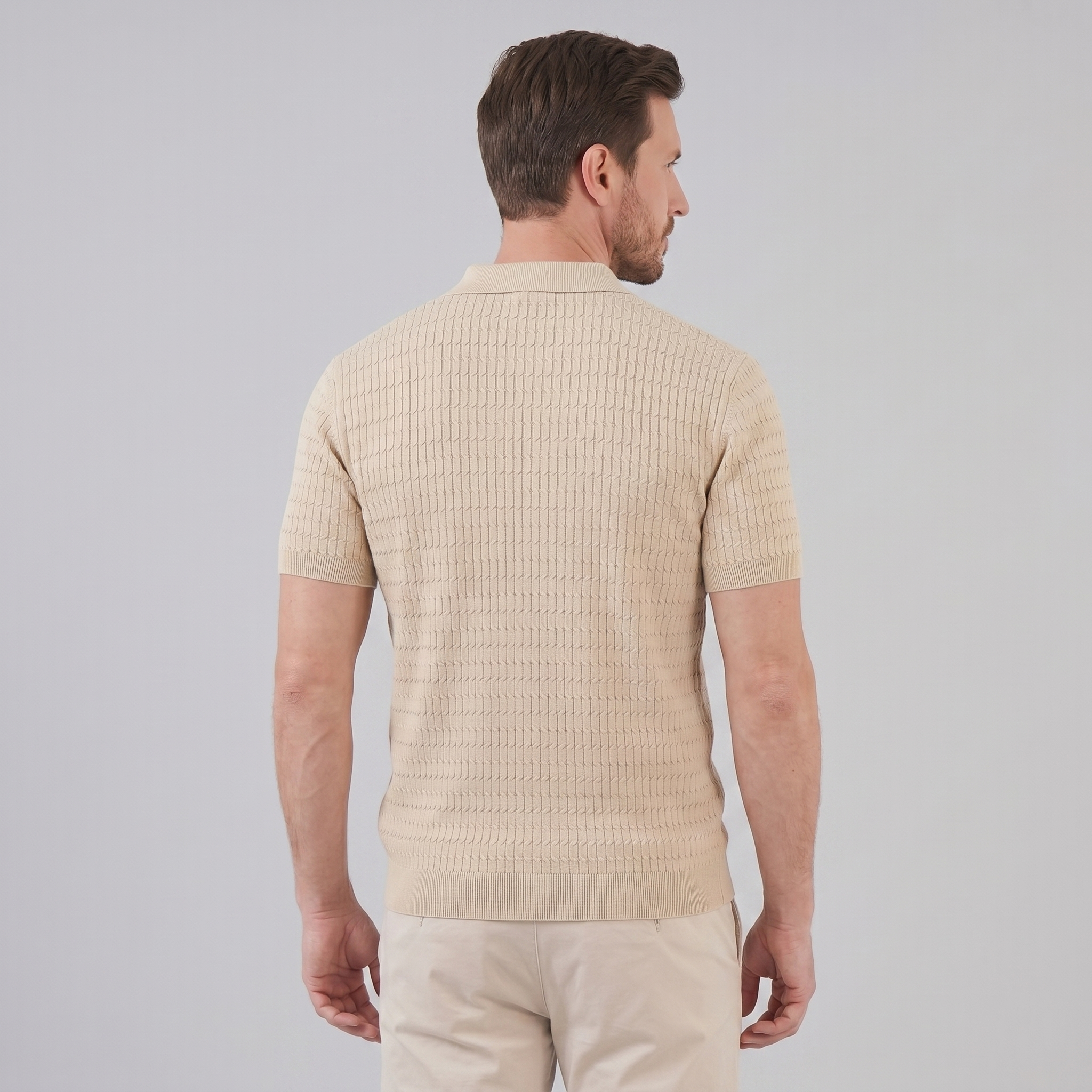 Teal Cable Knit Slim Fit Polo Shirt for Men