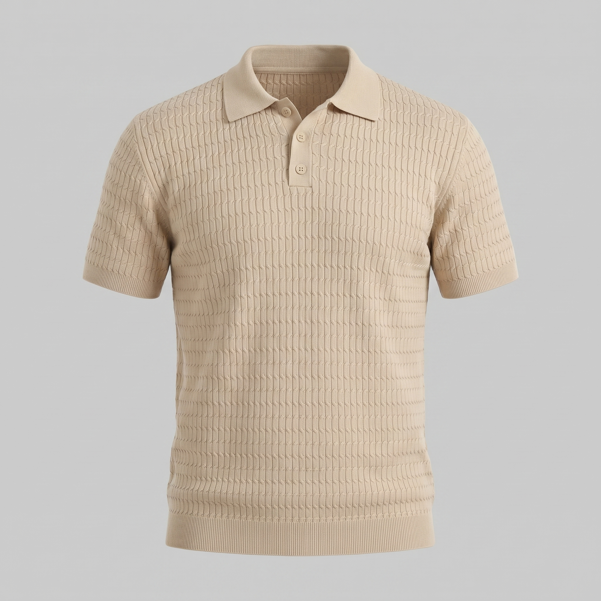 Teal Cable Knit Slim Fit Polo Shirt for Men