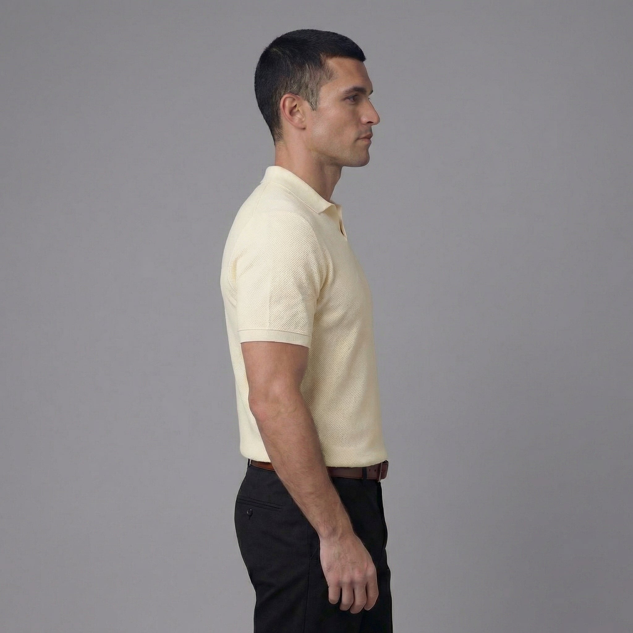Structured V-Neck Short Sleeve Polo Shirt for Men