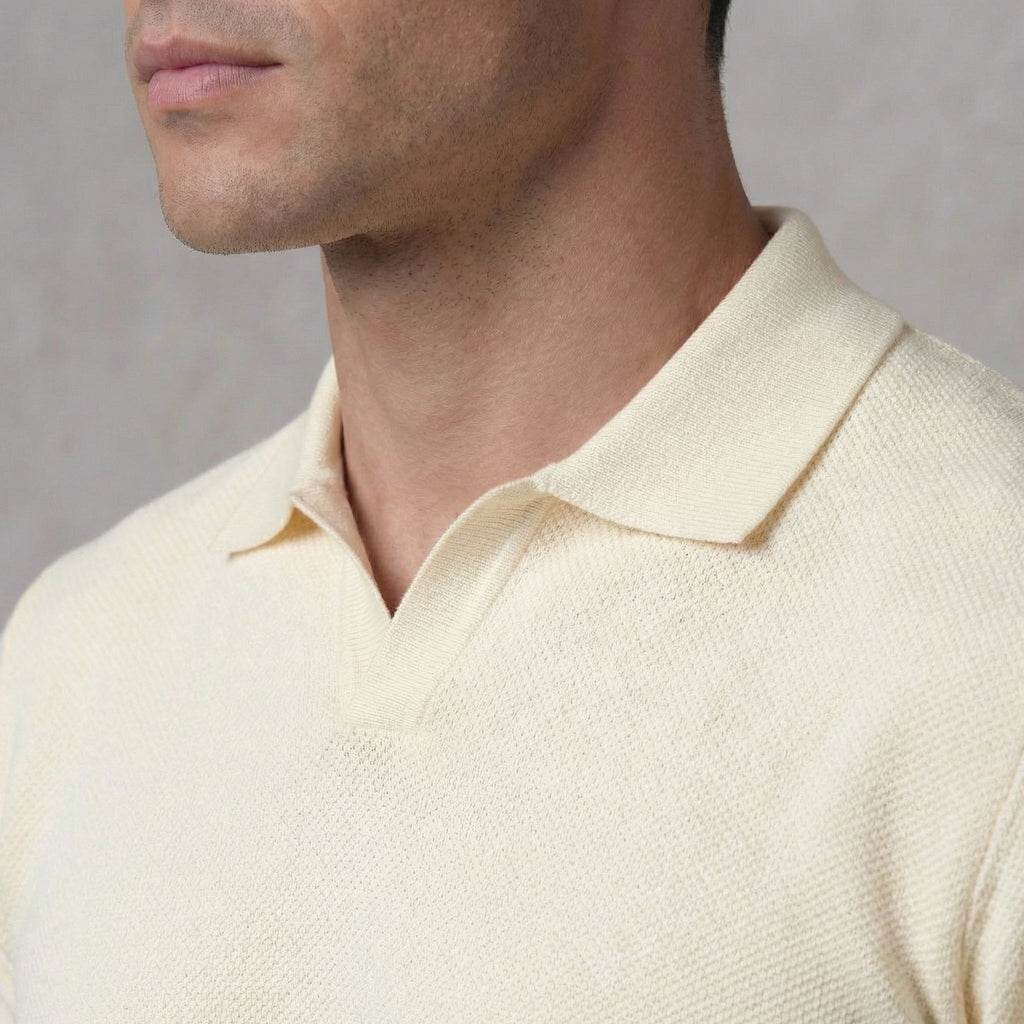 Structured V-Neck Short Sleeve Polo Shirt for Men