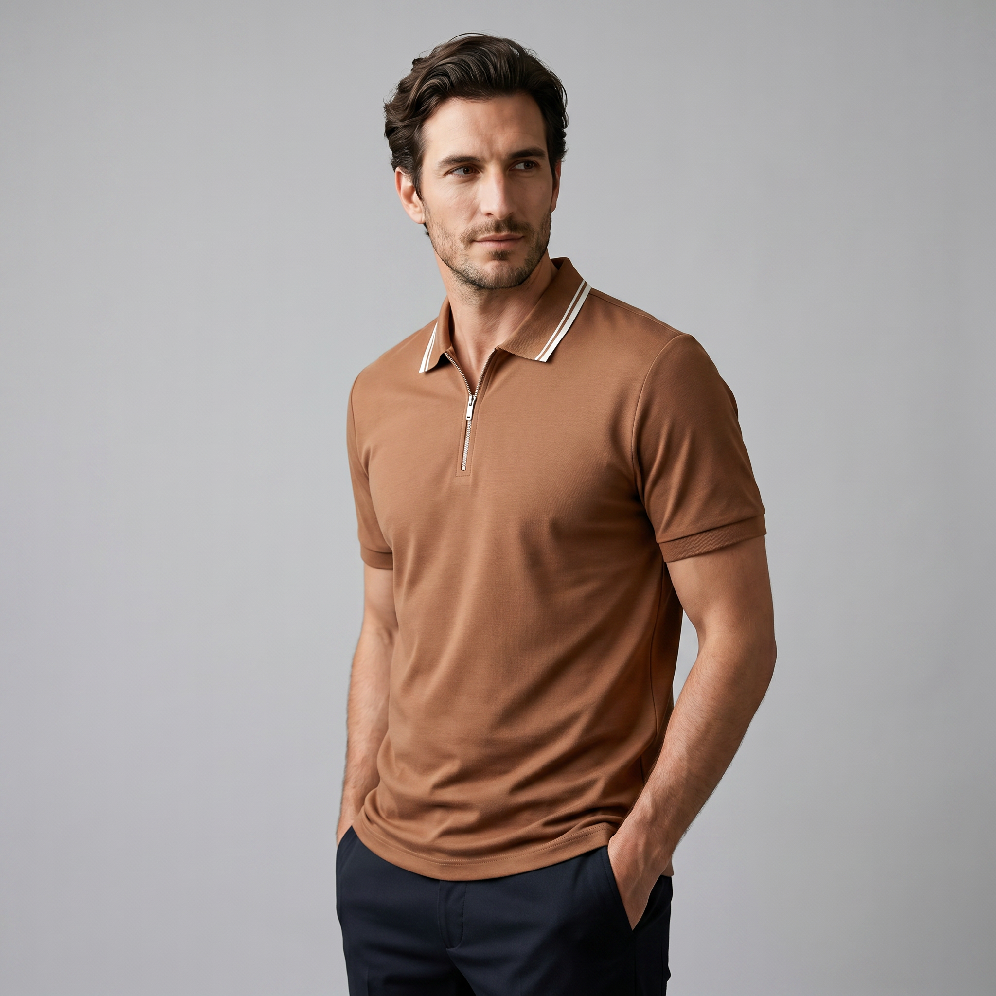 Short Sleeve Zip Polo Shirt for Men | Casual Everyday Fit