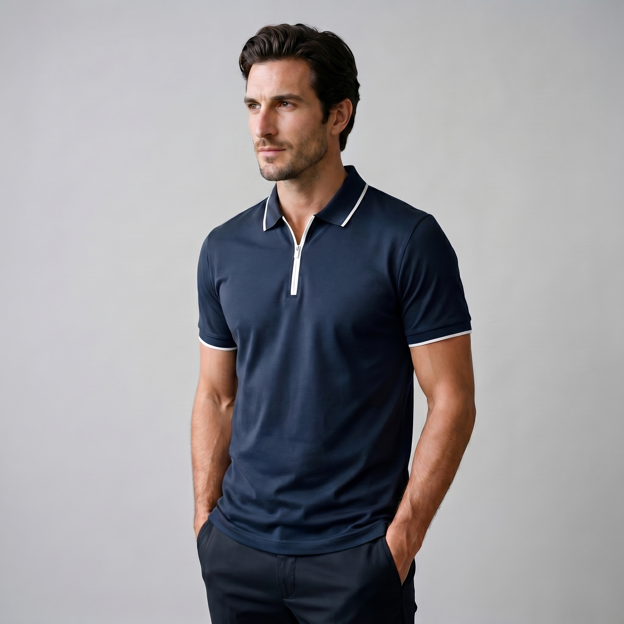 Short Sleeve Zip Polo Shirt for Men | Casual Everyday Fit