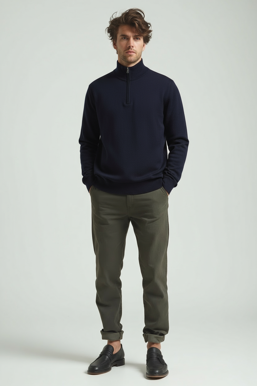 Men's Quarter Zip Sweater – Slim Fit Sport Pullover with Mock Neck