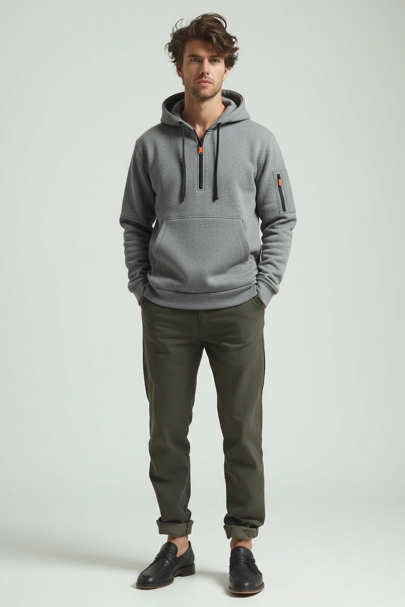 Men's Half Zip Hoodie – Comfortable Urban Pullover with Pockets