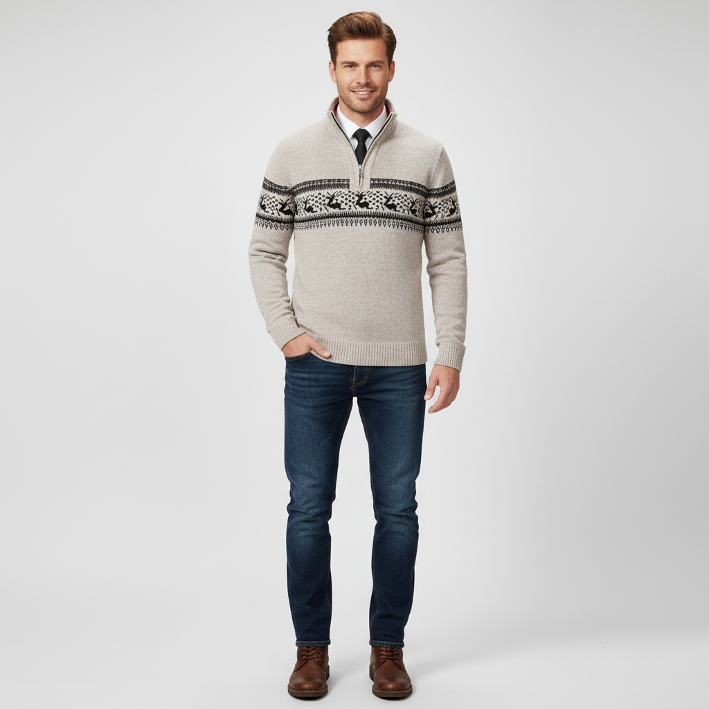 Men's Half-Zip Sweater – Comfortable Casual Pullover in Cotton Blend